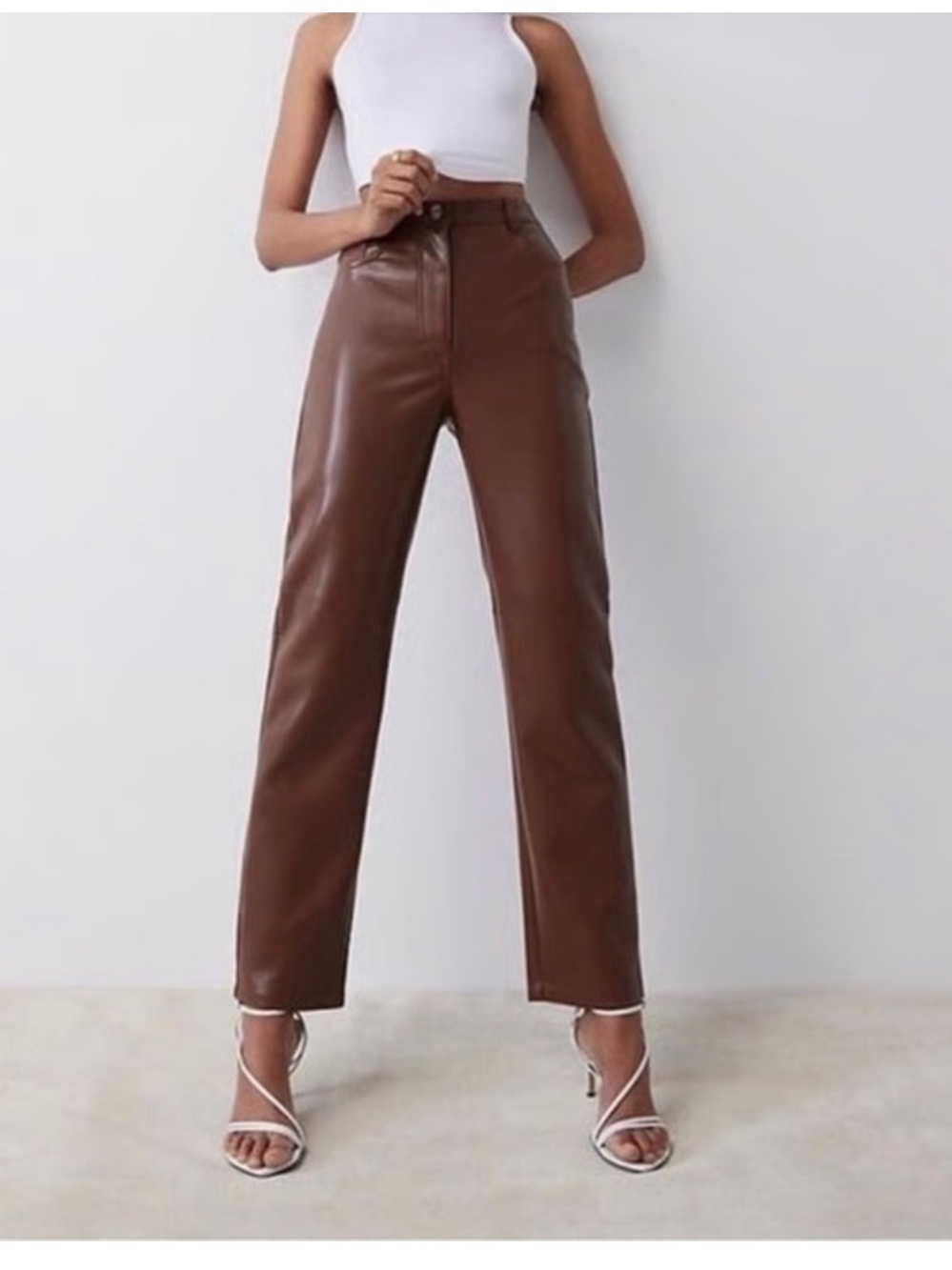 Wilfred Pants Womens 4 Brown The Melina Faux Leather Straight Leg FVL 04-06-6940